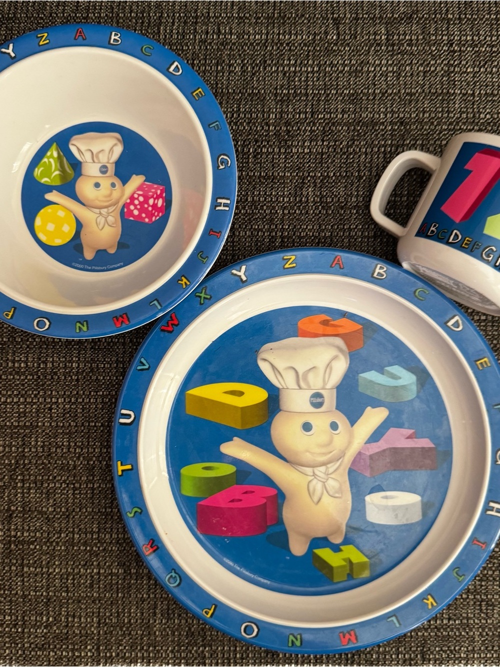 Pillsbury Doughboy Kids Blue Alphabet Dinner Set - Plate, Bowl & Mug